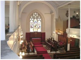 Picture of the interior of St Margaret’s in 2008 showing the organ of 1877
